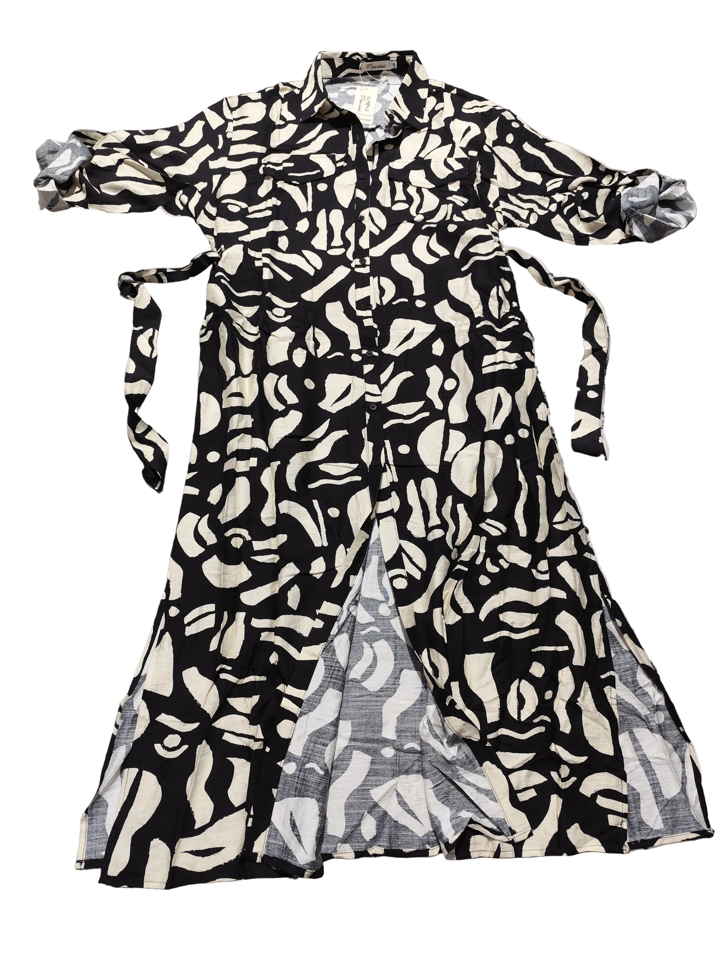 Robe Maxi Chemise à Imprimé Abstrait – Élégance et Liberté(Qh13)