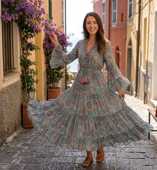 🌸 Magnifique Robe Longue Style Bohème(SOIE ARTIFICIELLE)