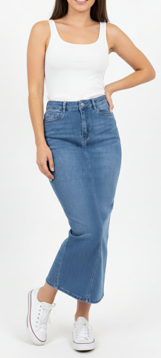 Jupe Longue en Jean – Coupe Droite & Taille Haute ✨