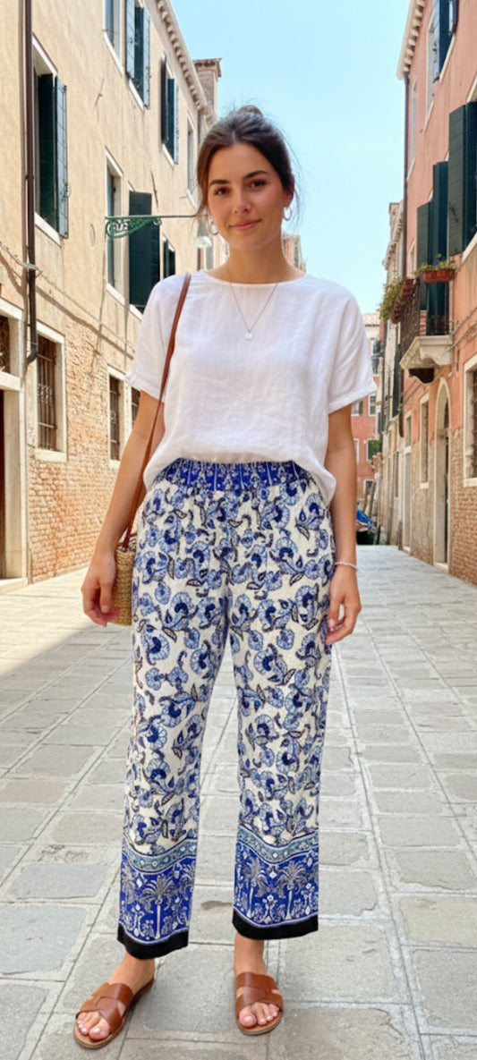 🌿 Pantalon Fluide Style Bohème – Imprimé Floral & Ethnique 🌿