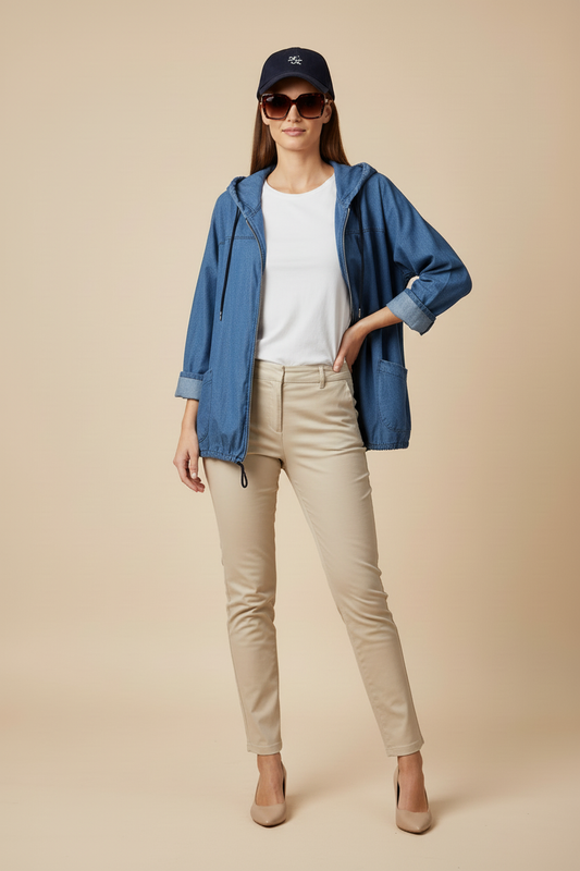 Veste Capuche en Denim Léger – Coupe Relax & Style Italien- Coupe Oversize Décontractée