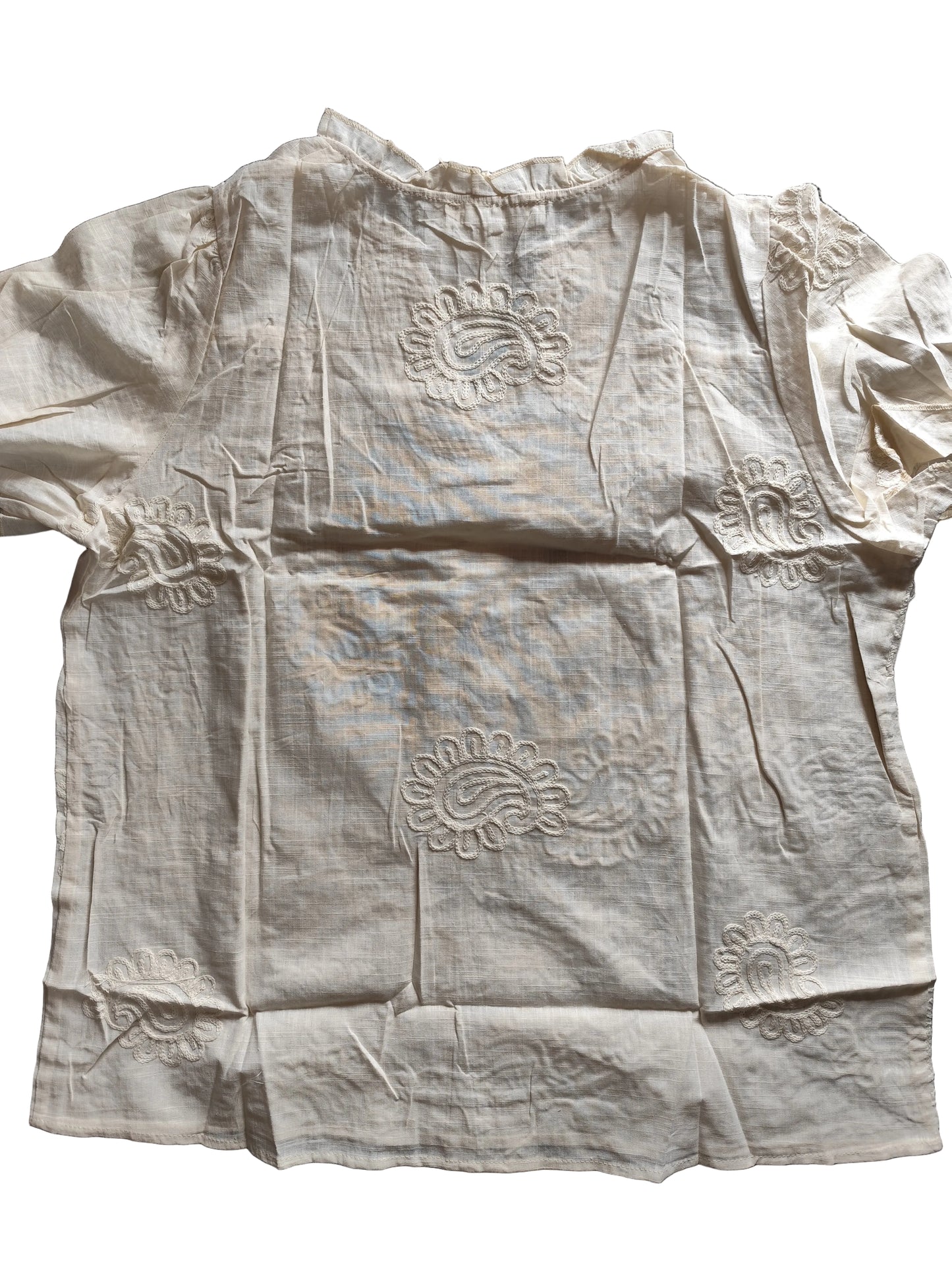 Blouse Bohème Chic en Coton & Lin – Écru"(H9955)