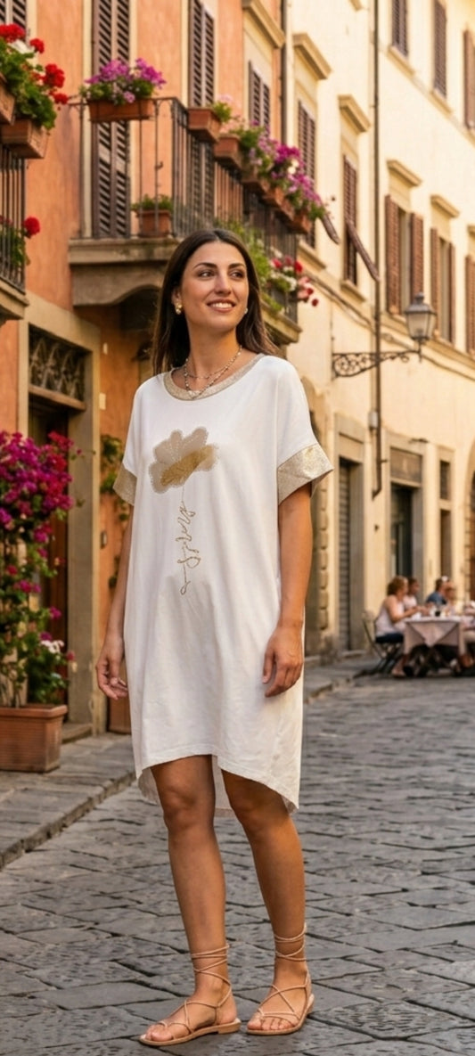 🌟 Robe Tunique "Spring" – Élégance Décontractée & Détails Dorés