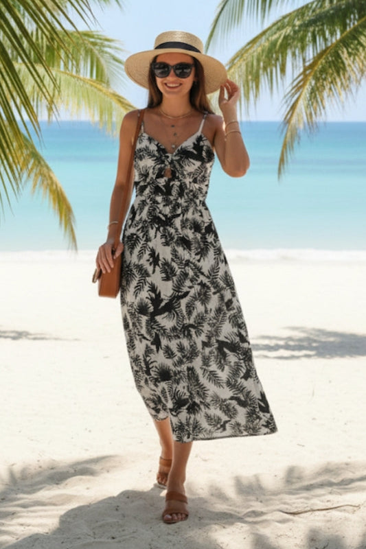 Robe longue estivale à imprimé exotique