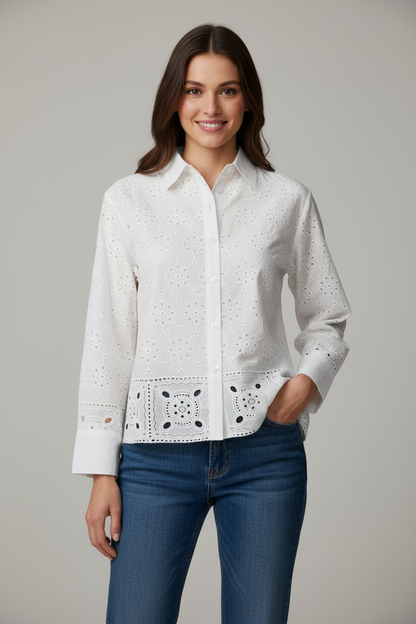 Ange - Beyaz Broderi Gömlek Poz 1