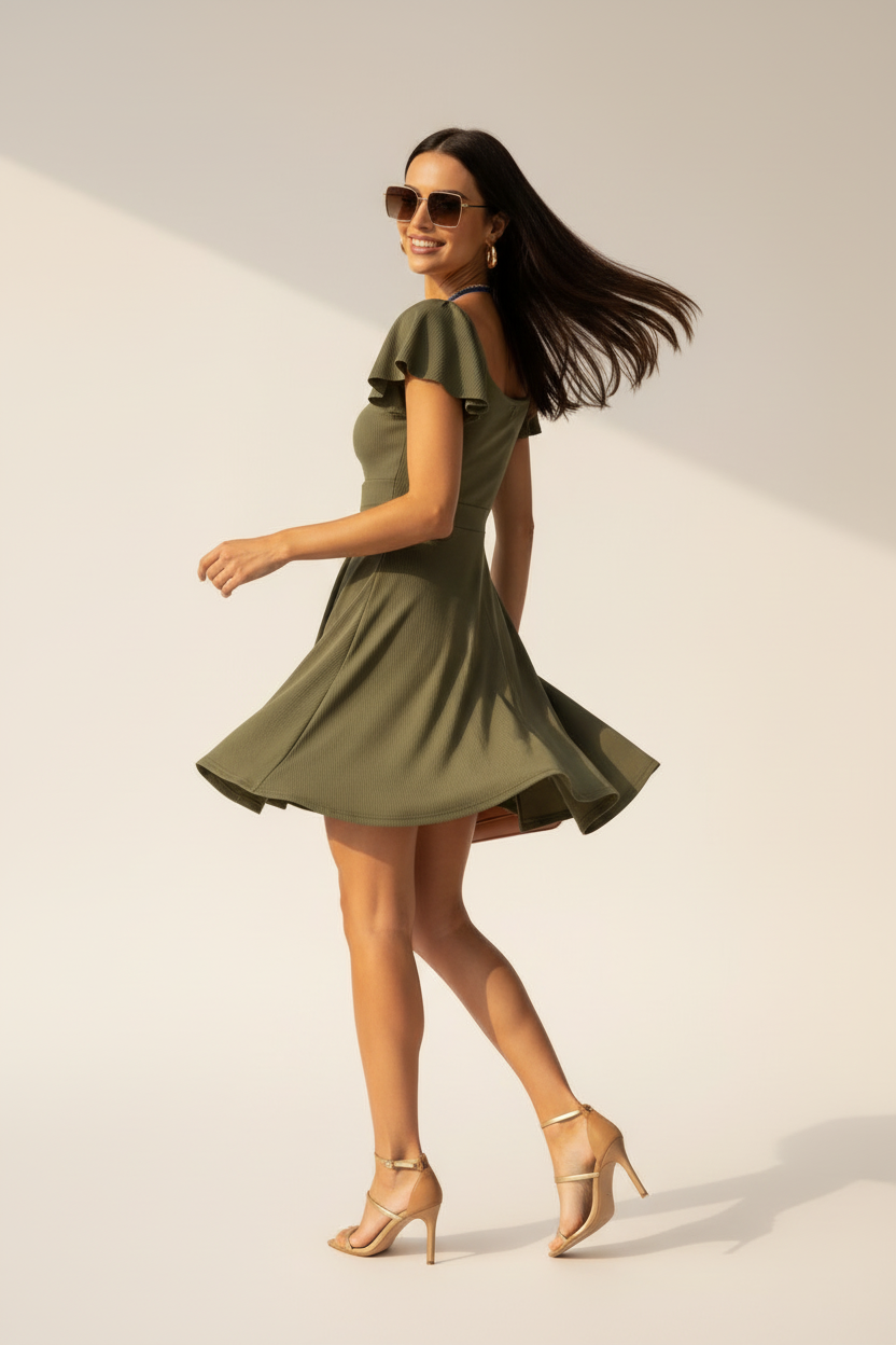 Ange - Haki Cut-Out Elbise - Poz 4
