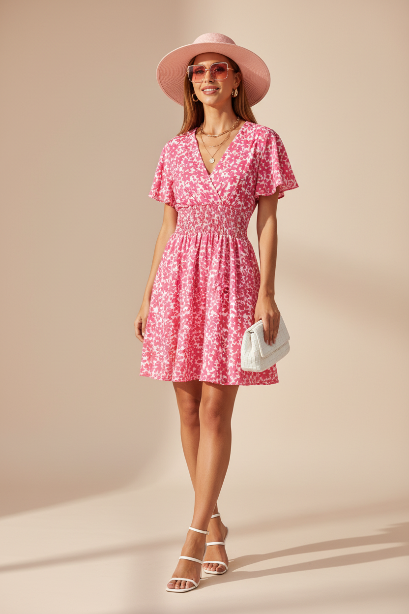 Ange - Robe Courte Rose Fleurie