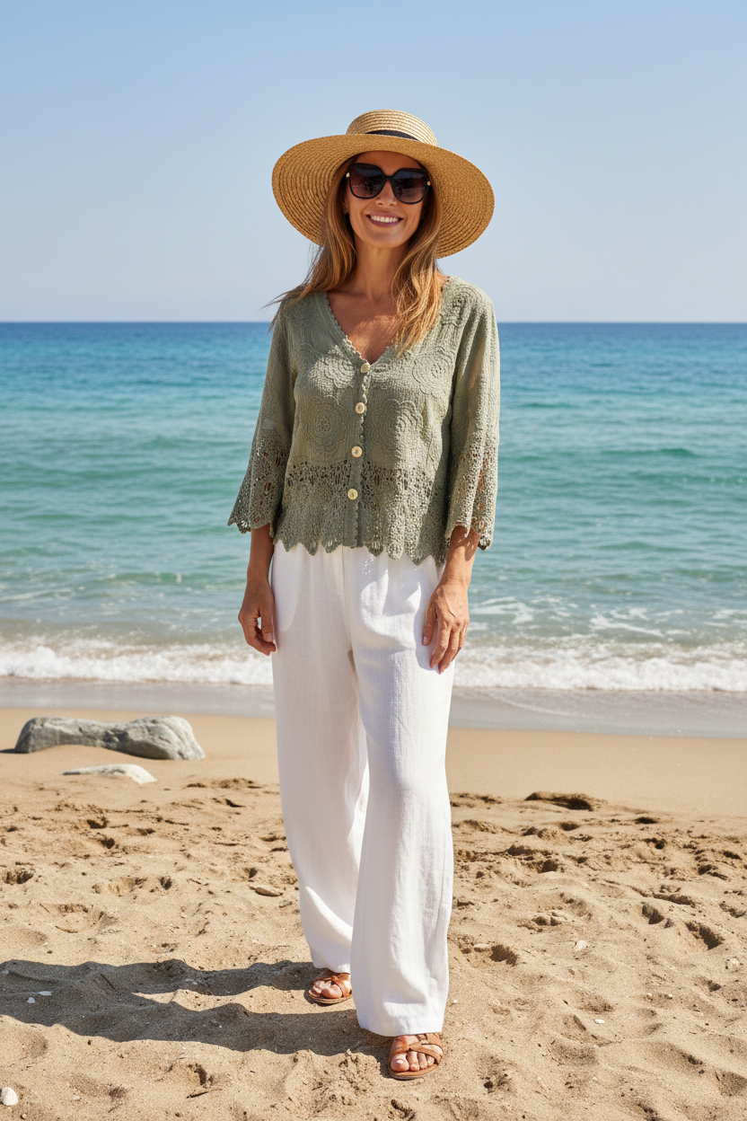 Ange - Sage Lace Top Seaside