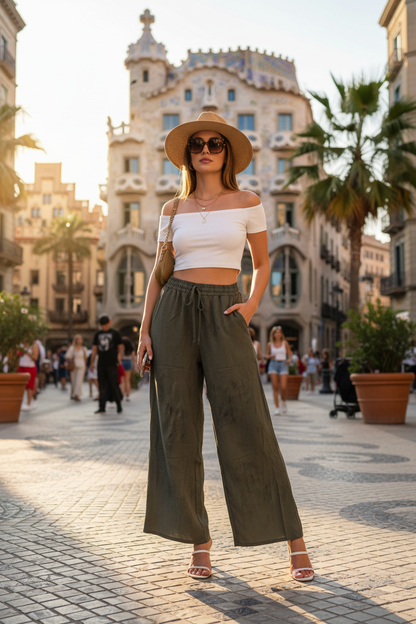 Barcelona - Haki Palazzo Pantolon