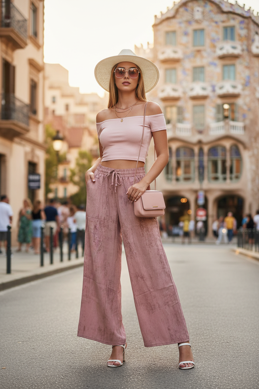 Barcelona - Pembe Palazzo Pantolon