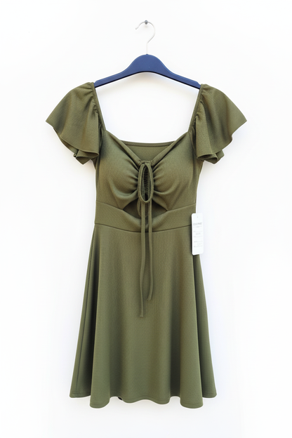 Haki Bağcıklı Elbise