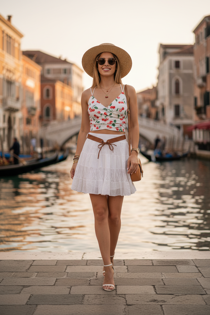 Jupe Courte Bohème "Moda Italia" – Avec Ceinture