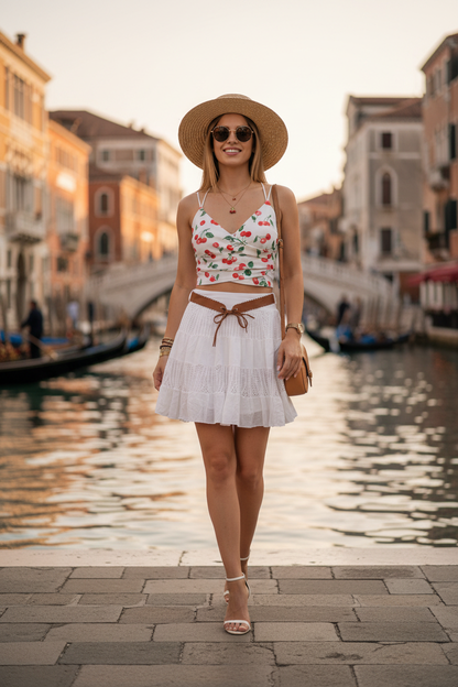 Jupe Courte Bohème "Moda Italia" – Avec Ceinture