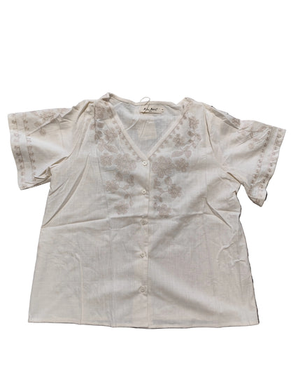 Blouse Bohème en Coton Brodé – Crème"(C8307)"