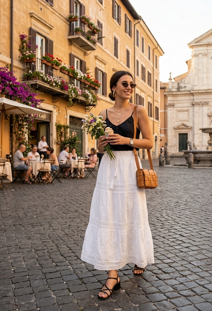 Jupe Longue Bohème en Broderie Anglaise – Blanc Pur