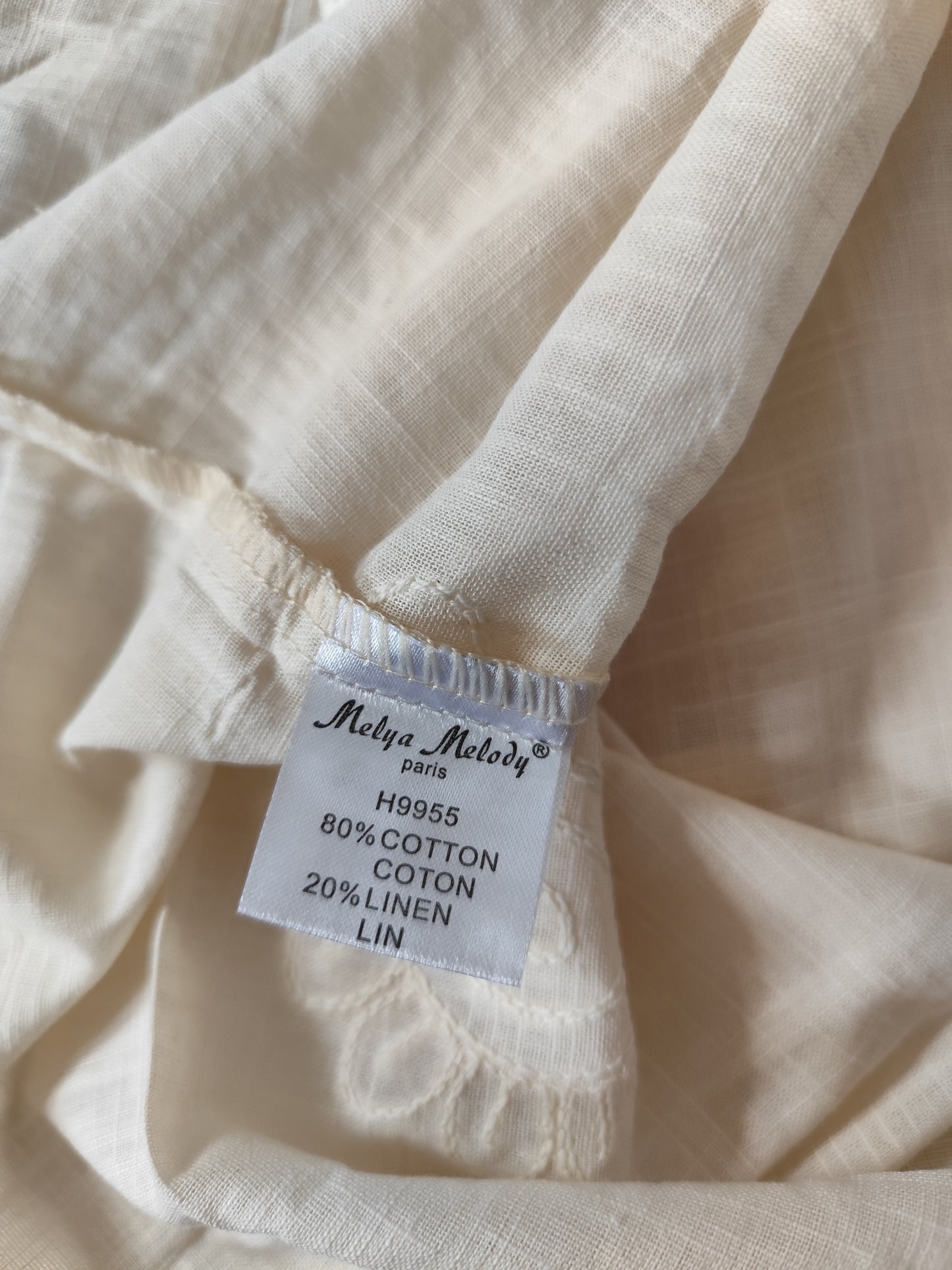 Blouse Bohème Chic en Coton & Lin – Écru"(H9955)