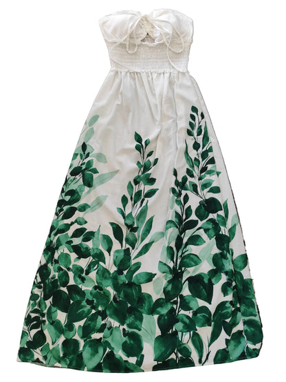 Robe longue estivale à motifs feuillages – Élégante et légère