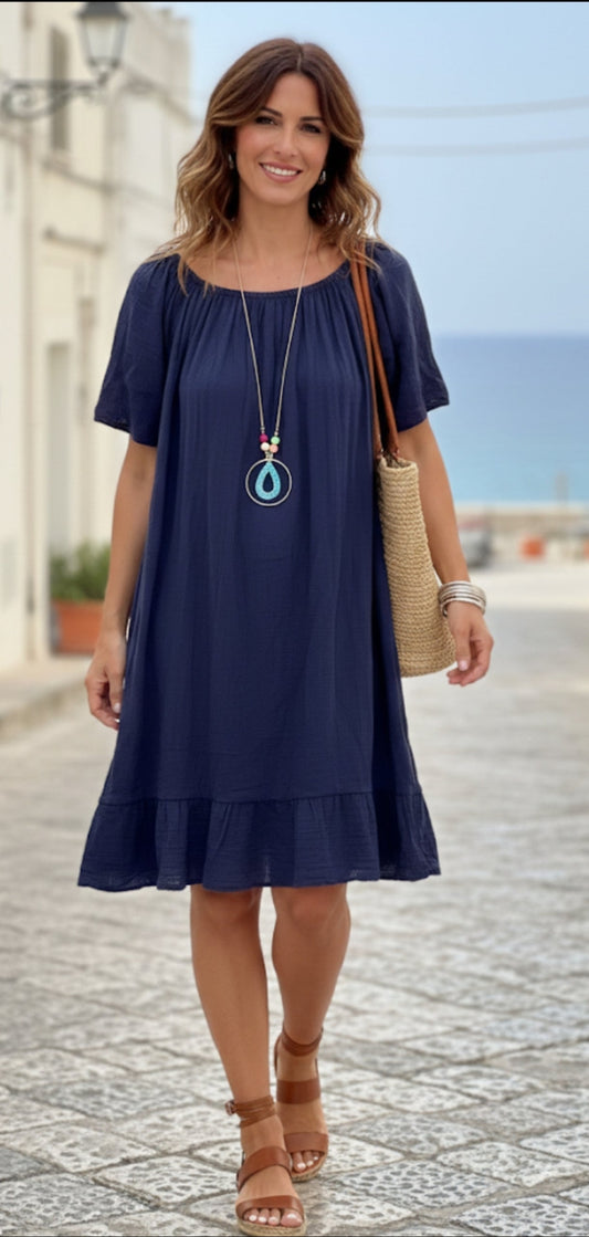 Robe tunique bohème chic en coton italien – Taille Unique