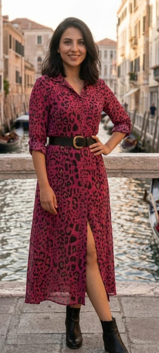 🐆 Robe Longue Chemisier - Imprimé Léopard