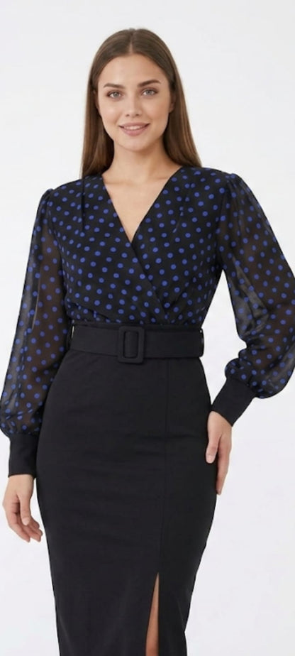 Robe Midi 2-en-1 : Élégance Polka Dot & Coupe Crayon