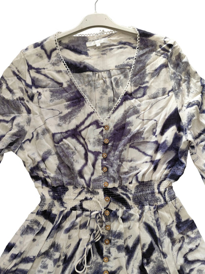 🌸 Robe Maxi Bohème - Imprimé Abstrait Indigo