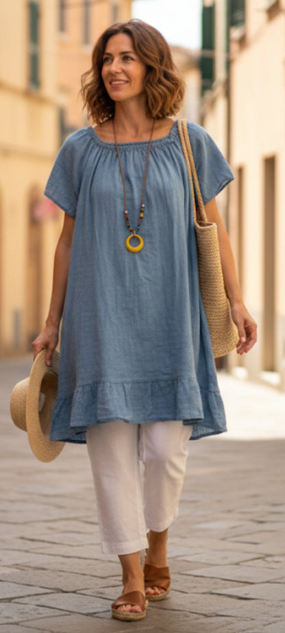 Robe tunique bohème chic en coton italien – Taille Unique
