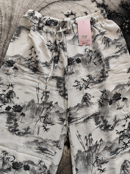 🌿 Pantalon Large Fluide - Imprimé Paysage Japonais 🌿