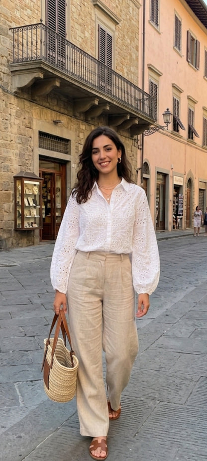 🌸 Blouse Romantique en Broderie Anglaise – 100% Coton