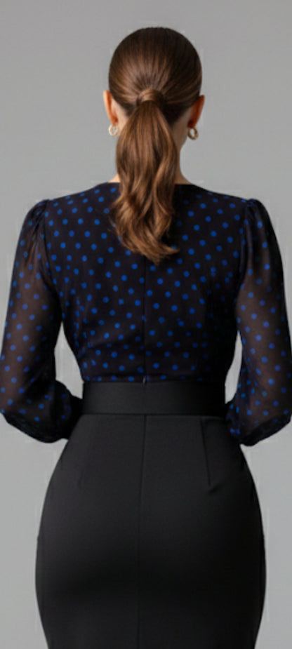 Robe Midi 2-en-1 : Élégance Polka Dot & Coupe Crayon