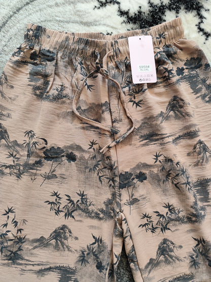 🌿 Pantalon Large Fluide - Imprimé Paysage Japonais 🌿