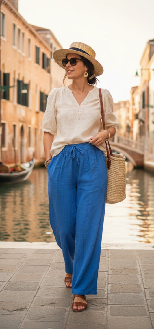 Pantalon large bohème chic en coton – Idéal pour l'été