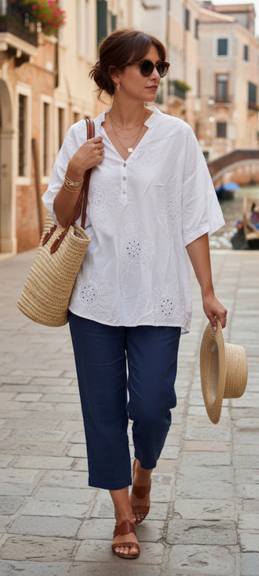 Blouse Bohème Chic en Coton Brodé - Made in Italy
