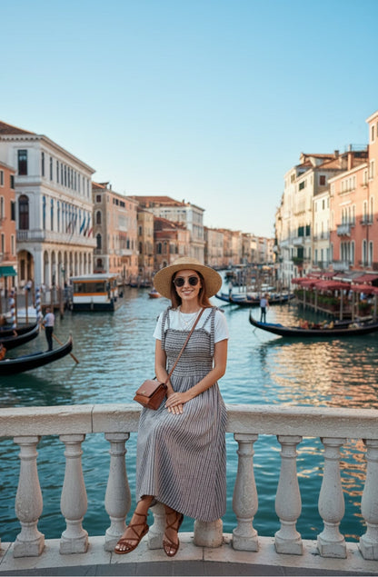 Ensemble 2-en-1 : Robe Longue à Rayures & T-shirt Blanc/noir