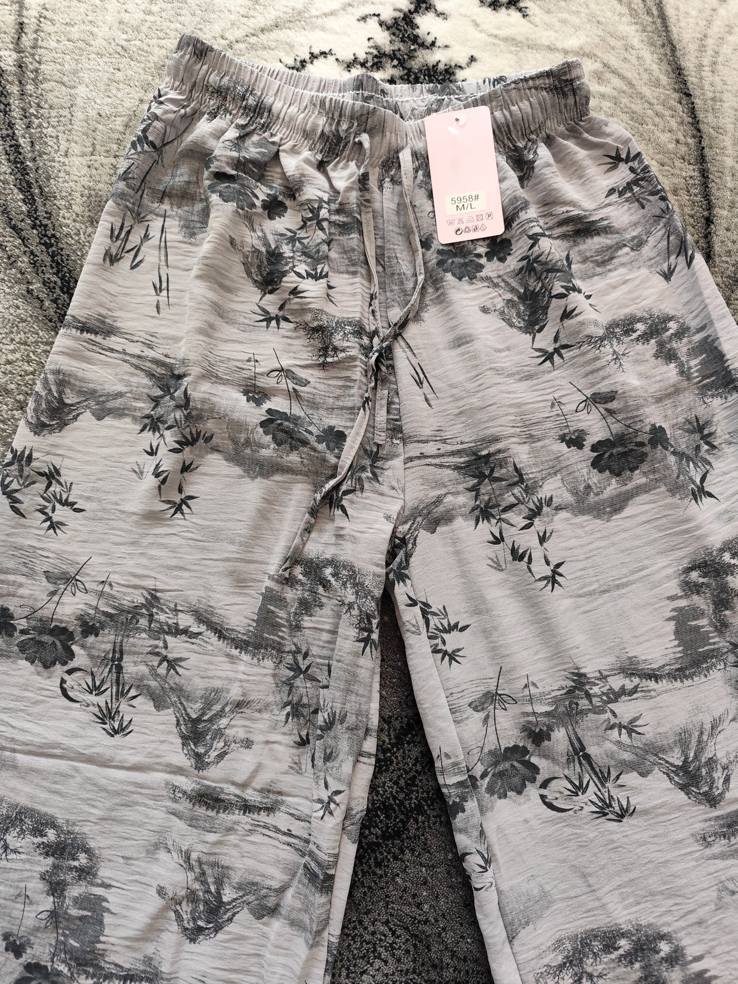 🌿 Pantalon Large Fluide - Imprimé Paysage Japonais 🌿