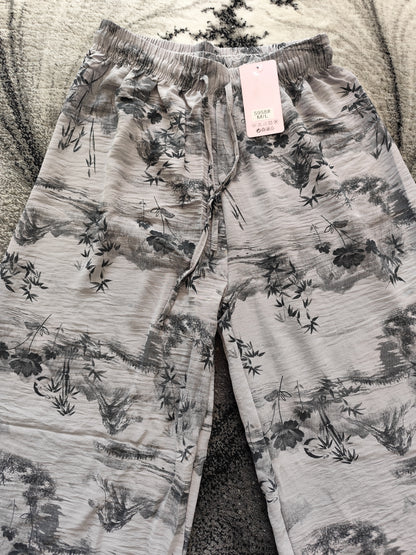 🌿 Pantalon Large Fluide - Imprimé Paysage Japonais 🌿
