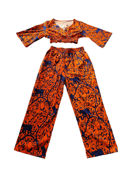 Ensemble estival bohème : Crop-top manches évasées et pantalon large