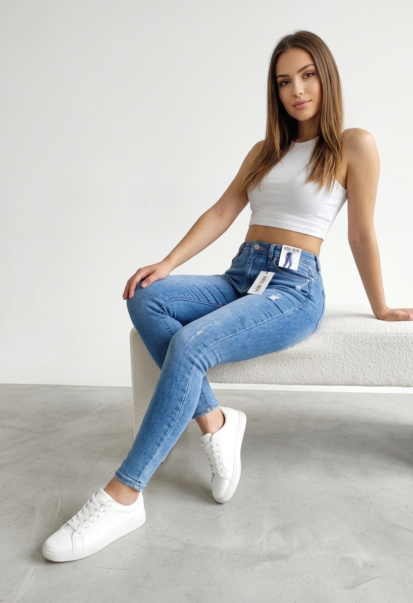Jean Skinny Effet Push-Up et Détails Détruits "Miss Bon" – Le Parfait Denim Décontracté et Gainant