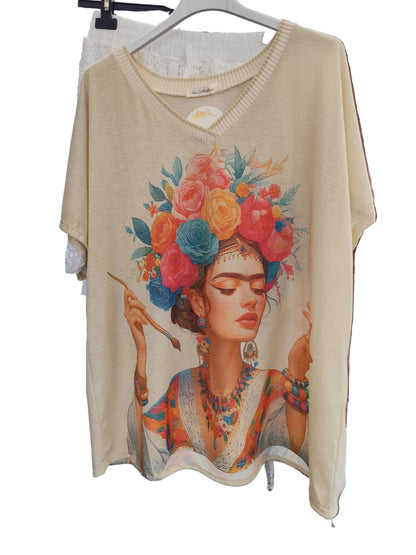 T-Shirt Artistique "Inspiration Frida" – Fabriqué en Italie