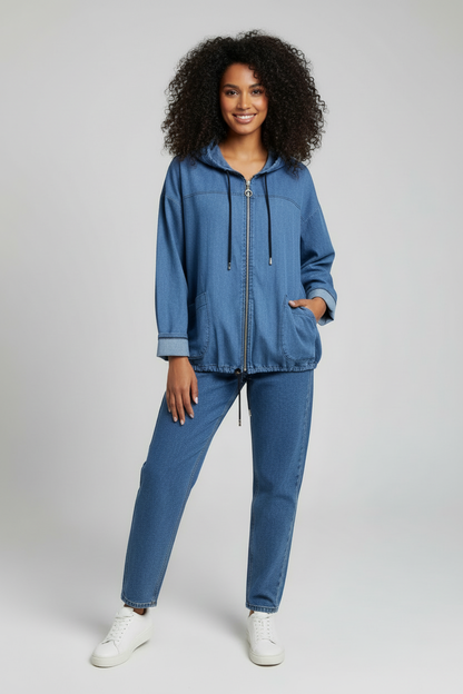 Veste Capuche en Denim Léger – Coupe Relax & Style Italien- Coupe Oversize Décontractée
