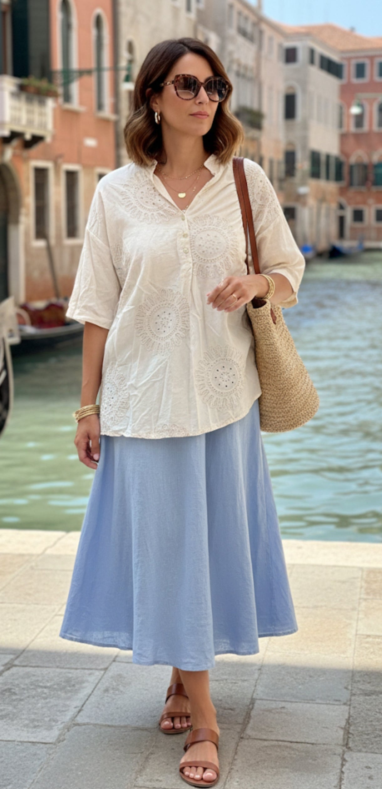 Blouse Bohème Chic en Coton Brodé - Made in Italy
