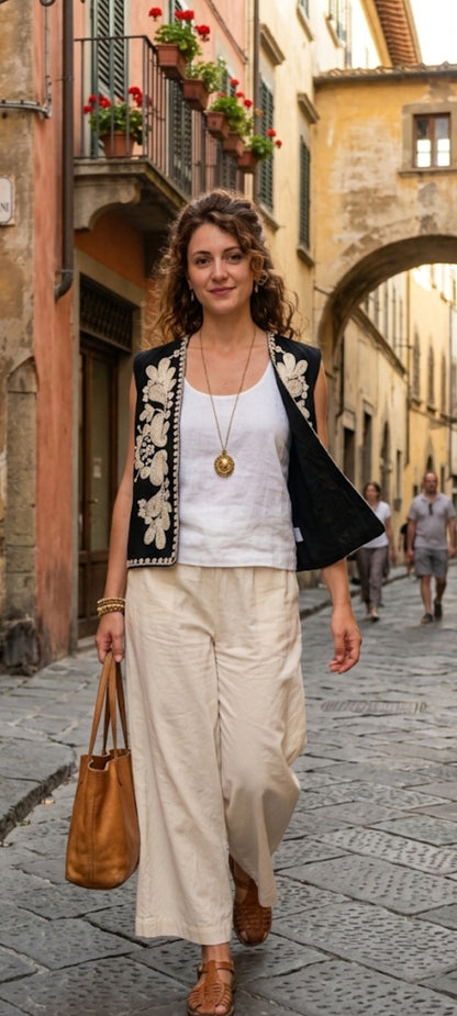 🖤 Gilet Sans Manches Brodé Style Boho-Chic 🌿