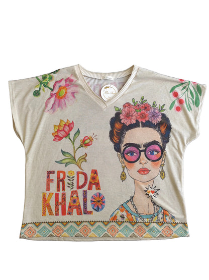 T-shirt Artistique "Frida" – Style Bohème & Confort Absolu, fabrique en Italie