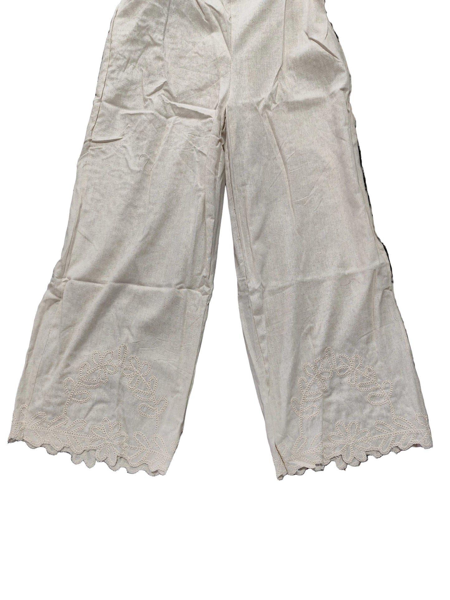 Pantalon Large en Coton - Style Bohème avec Broderie Anglaise