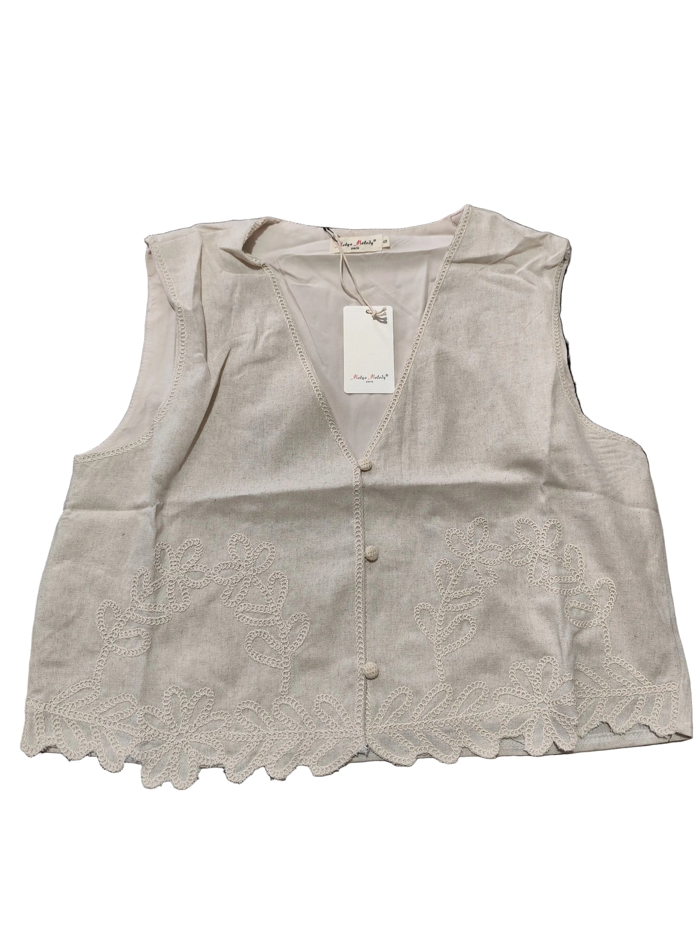 Gilet court brodé en coton – Esprit Bohème Chic