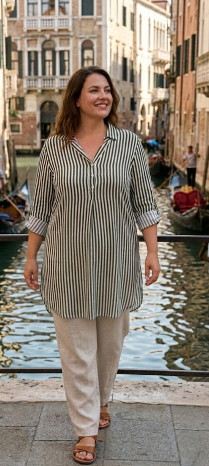 Tunique Longue Rayée - Chic & Décontractée (Style Italien)