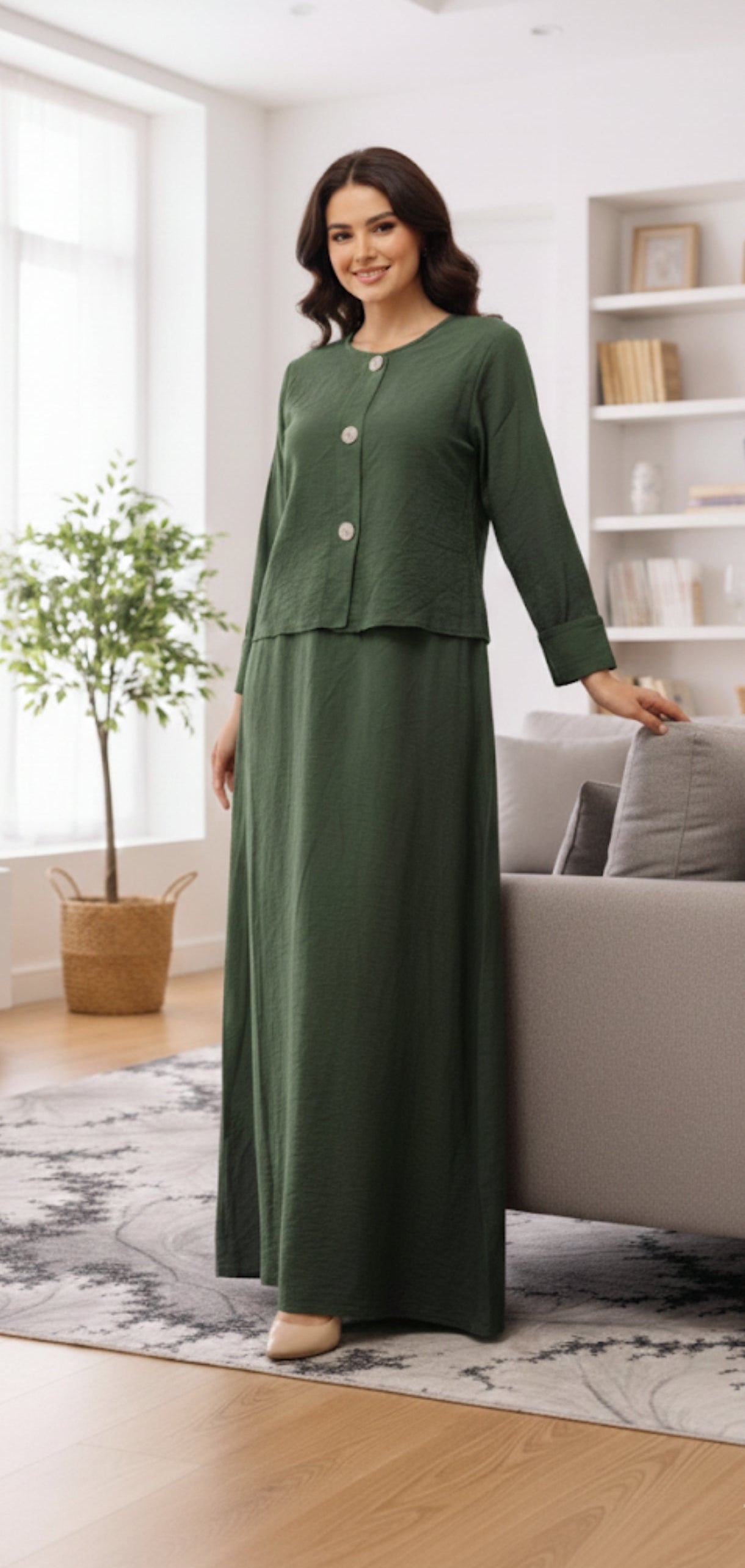 Ensemble Élégant 2 Pièces : Robe Longue Sans Manches et Veste Boutonnée