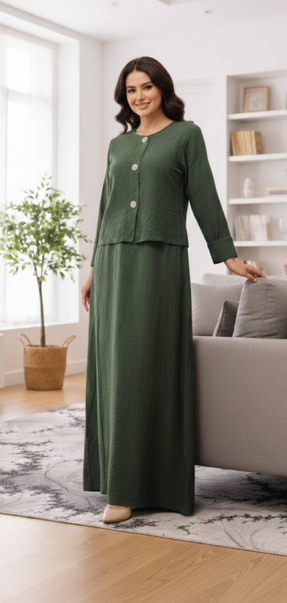 Ensemble Élégant 2 Pièces : Robe Longue Sans Manches et Veste Boutonnée