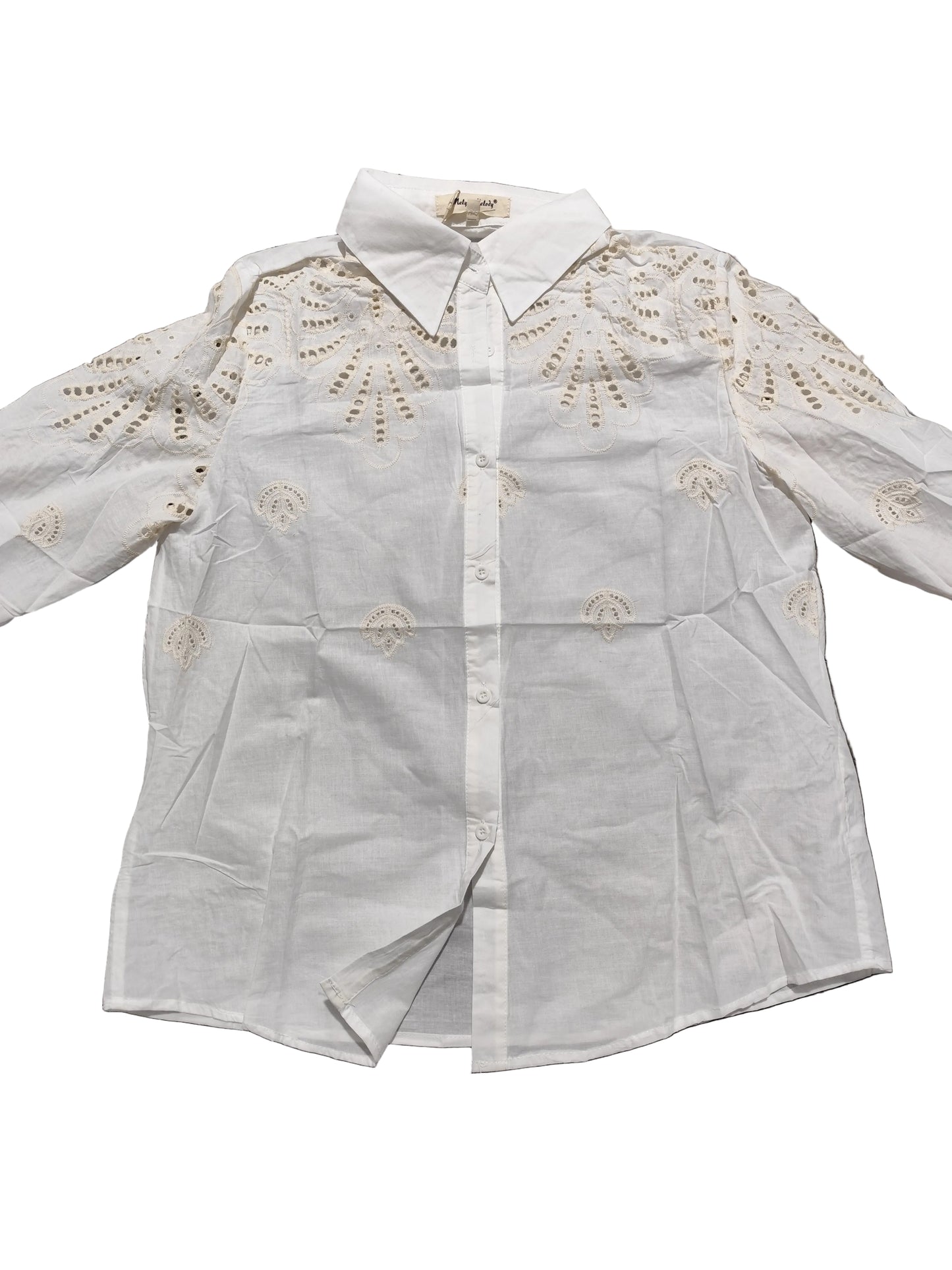 Chemise en Coton avec Broderie Anglaise – Élégance Bohème & Fraîcheur"(VH66333)"