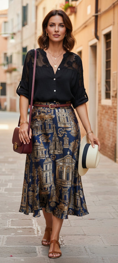 Blouse élégant en pur coton italien - Détails en dentelle