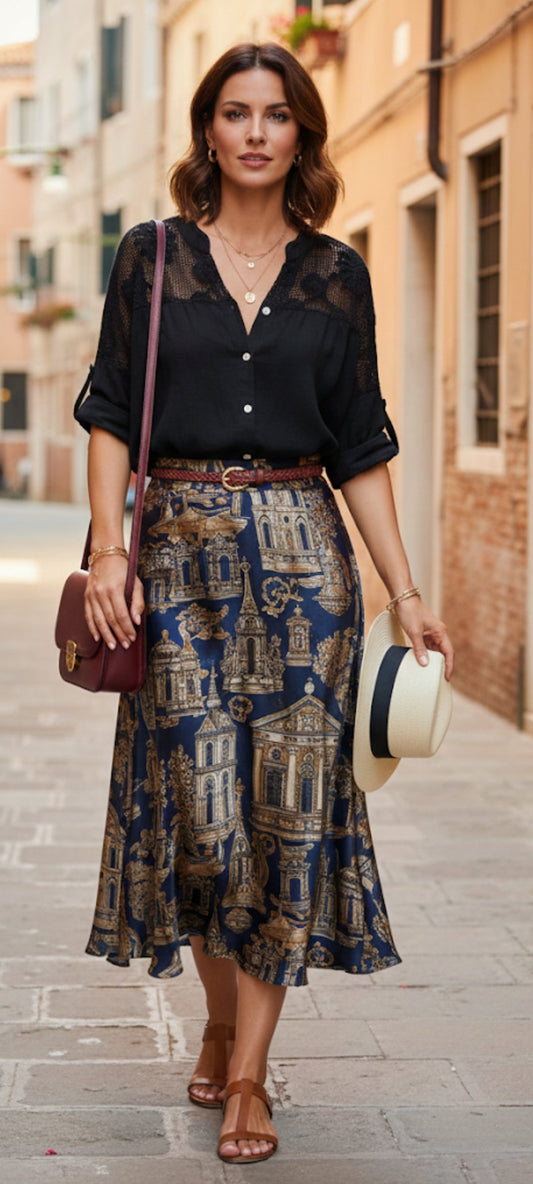 Blouse élégant en pur coton italien - Détails en dentelle